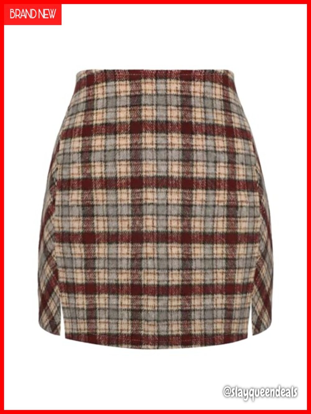Women's A-Line High Waisted Plaid Mini Skirt with Slit